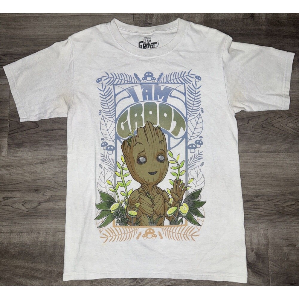 I Am Groot T Shirt Marvel Studios Size Small White Mushroom Nature Baby Groot